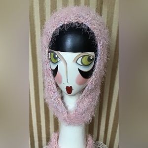 Soft Pink 1Button Hood Hand Knit